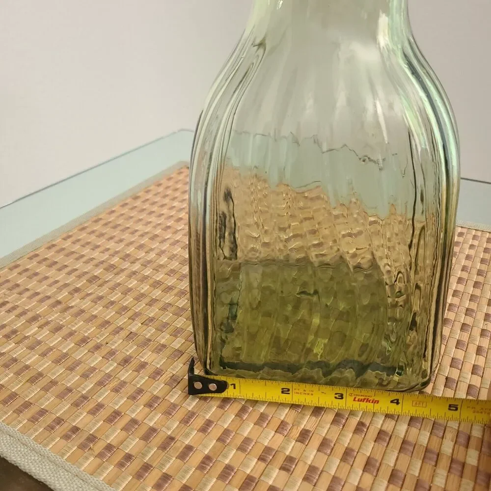 Glass Vase Green Ribbed Cube 7.75